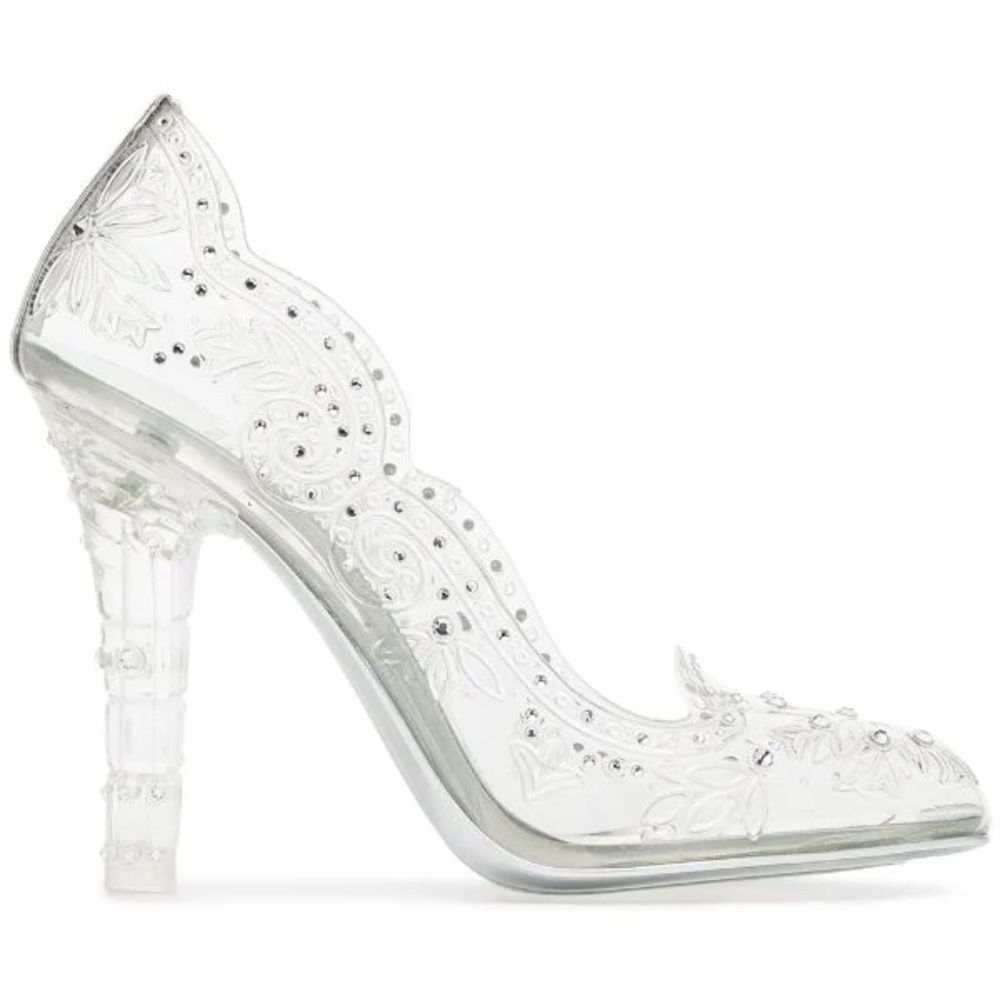 Dolce & Gabbana Cinderella cut out flower clear glass slipper heels 38 6.5/7